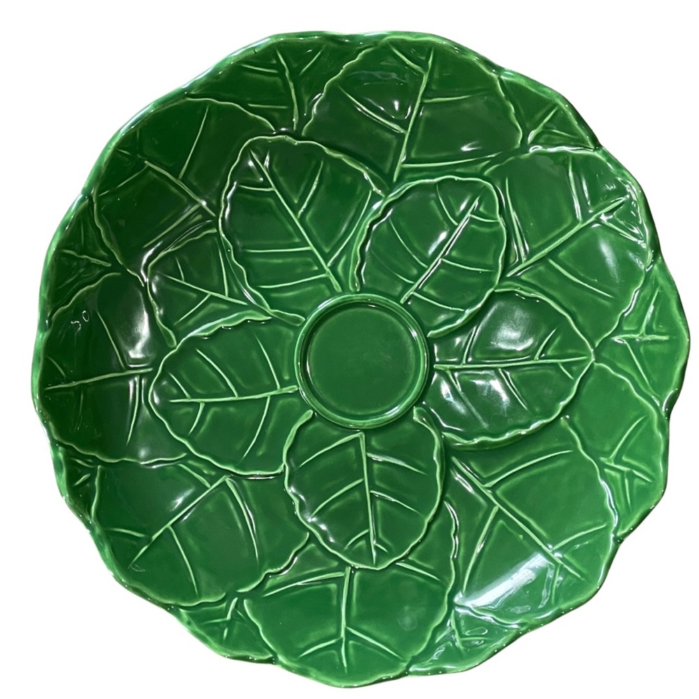 1960’s Vintage Treasure Craft Serving Platter Green 13.75” Dia. Made in CA, USA